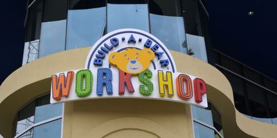 The Build-A-Bear sign at the ICON Park workshop.